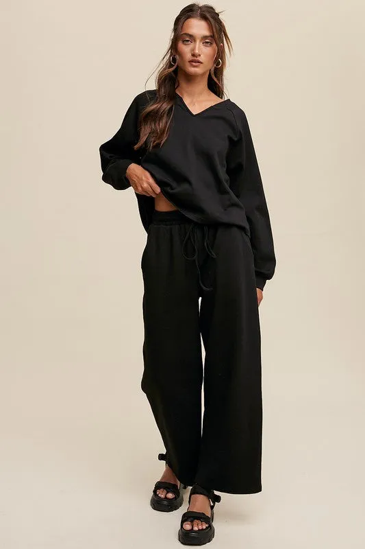 Casual Comfort V-neck Sweatshirt and Pants Lounge Set