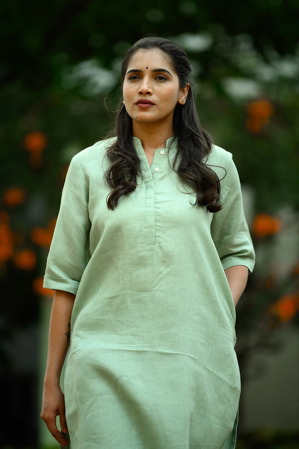 Lea Linen Kurta - Sage Green